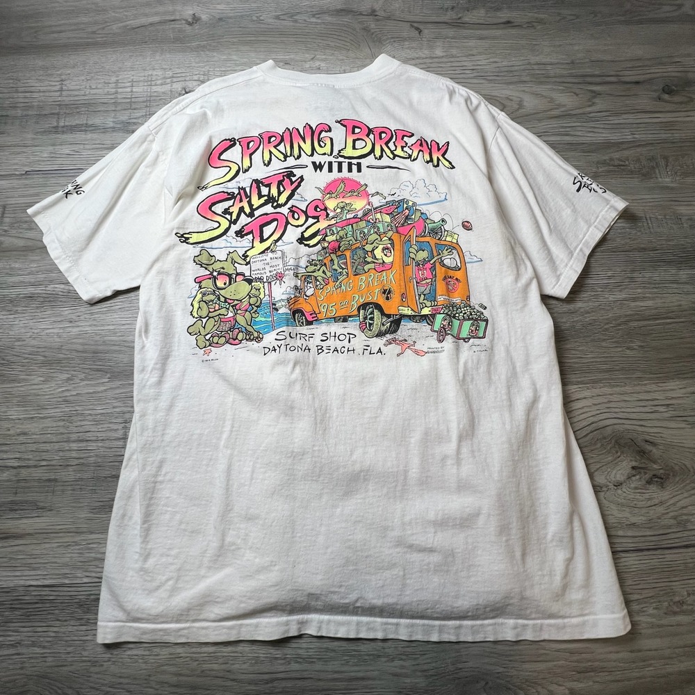 Oneita Salty Dog T-Shirt Mens XL White 1995 Spring Break Daytona Beach Vintage